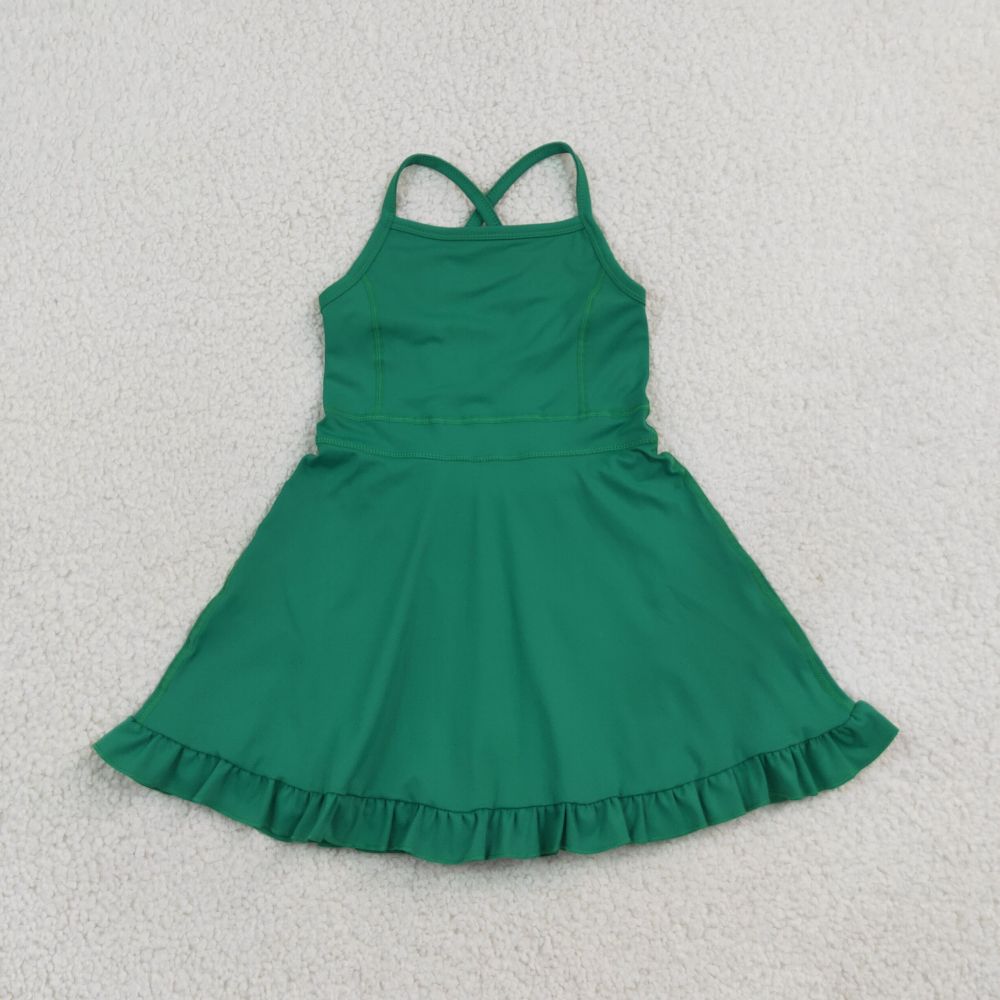 S0782  RTS Green solid print active girl yoga athletic dress