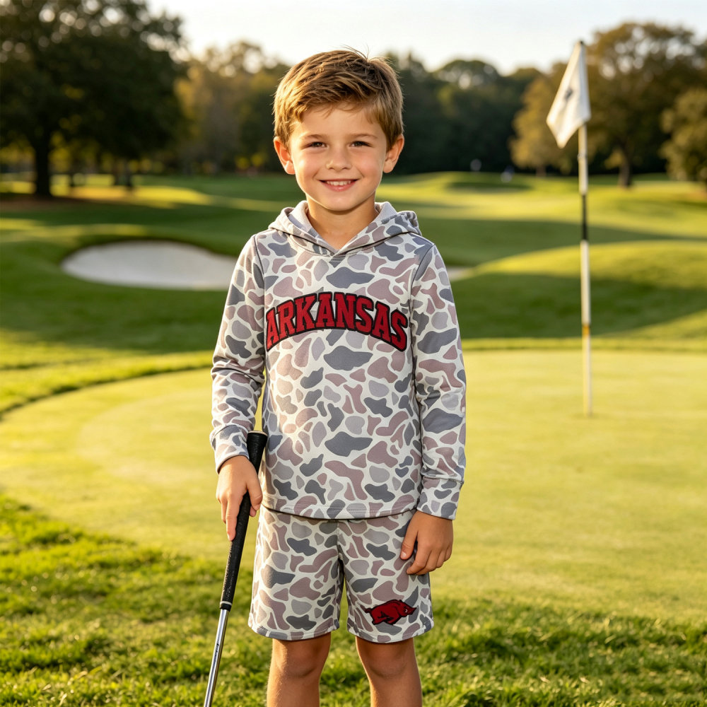 BLS0046 Baby BOYs long sleeve Team  ARKANSAS hoodie Top Short school Team Clothes Sets