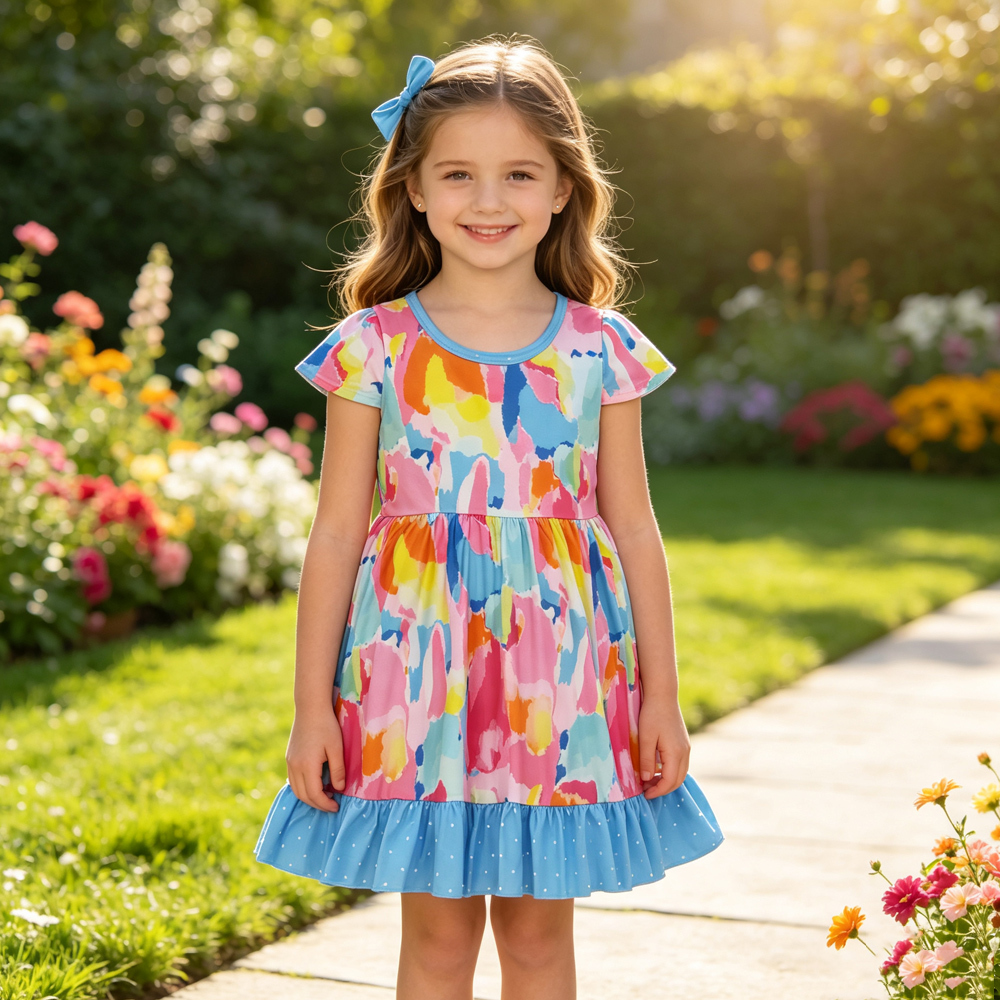 GSD2610   RTS Tie dye dot active girl dress