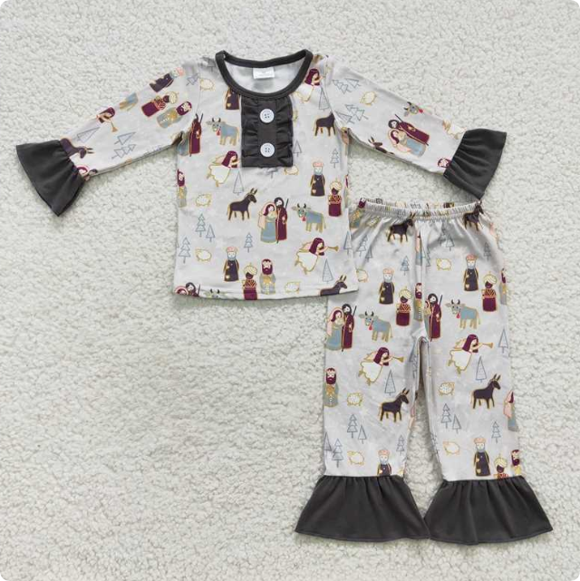 GLP0587 Baby Girls Christmas Nativity Pajamas Clothing Sets