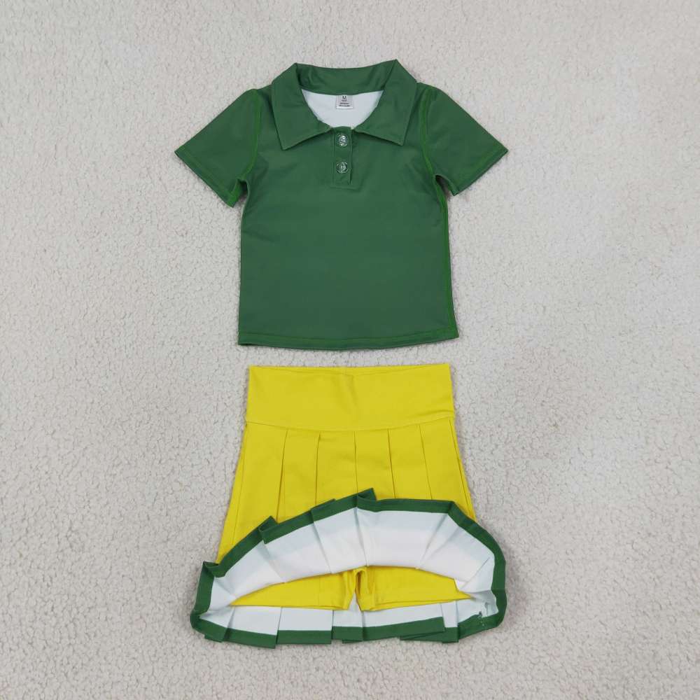 GSD4261 green yellow  print active girl yoga skirt dress