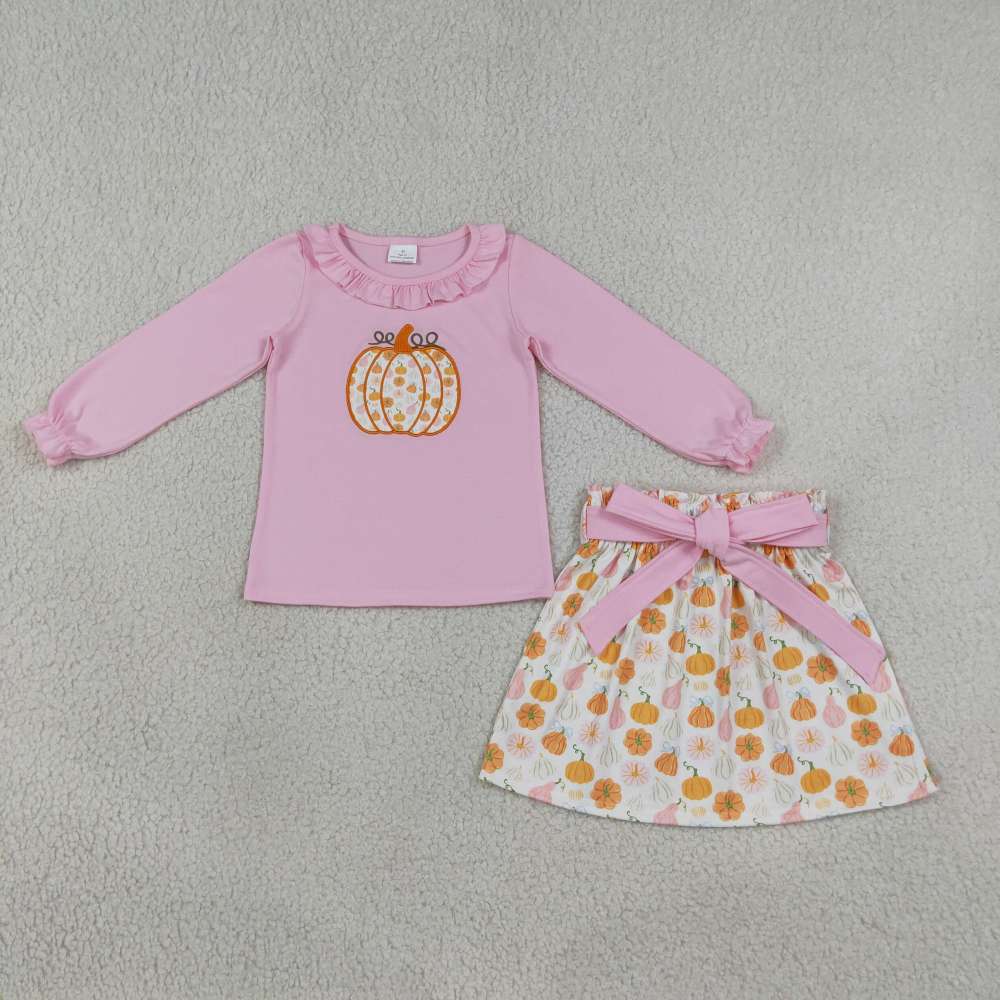 GLD1641 Pink fall pumpkin flowers print active girl skirt dress