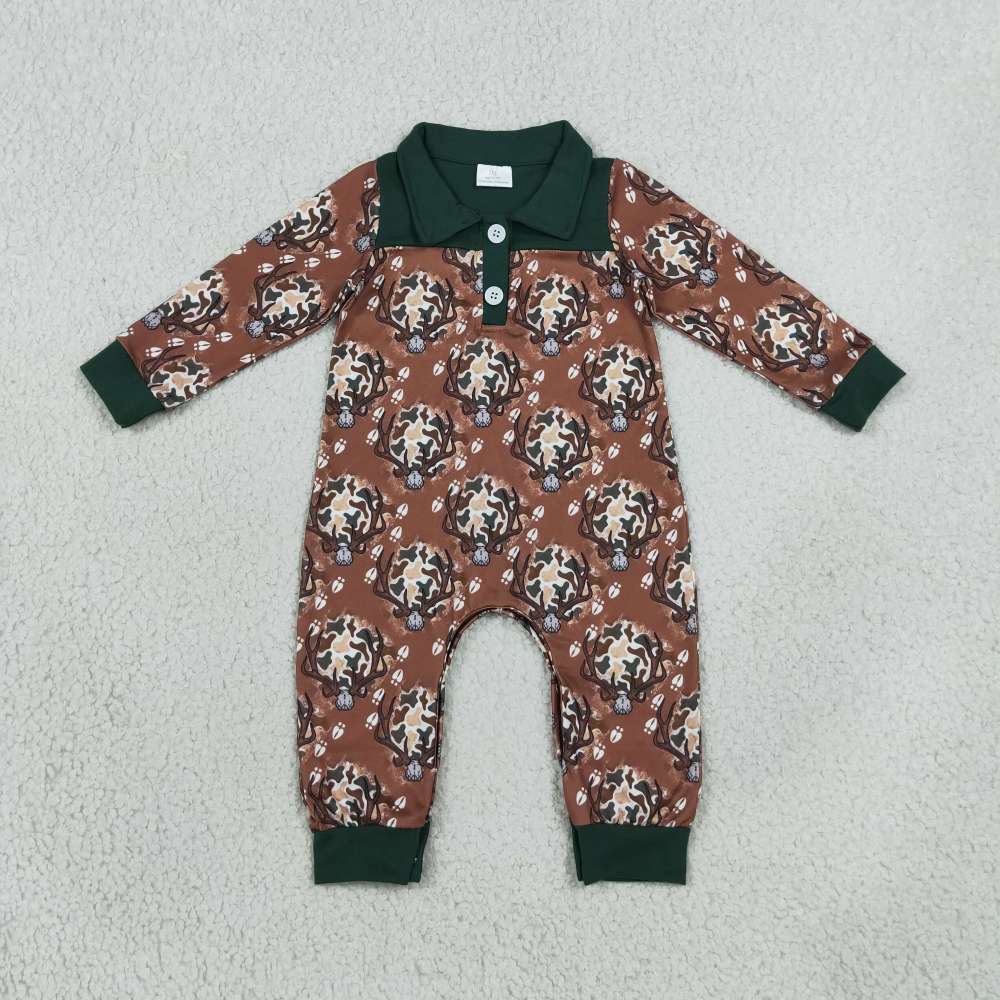 LR3013 Baby Brown camo deer print Long sleeve Rompers