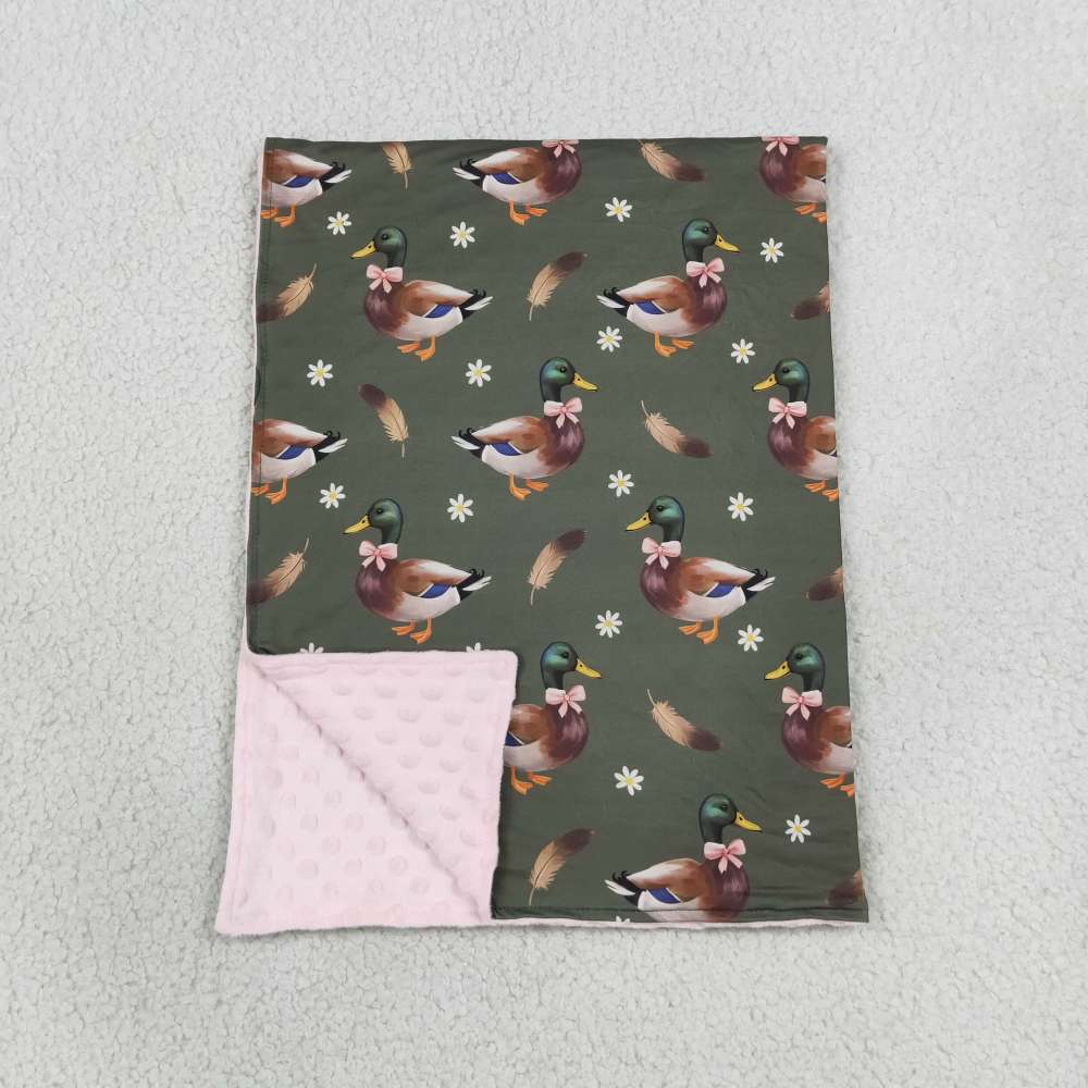 BL0283 green duck flowers bows print baby blanket