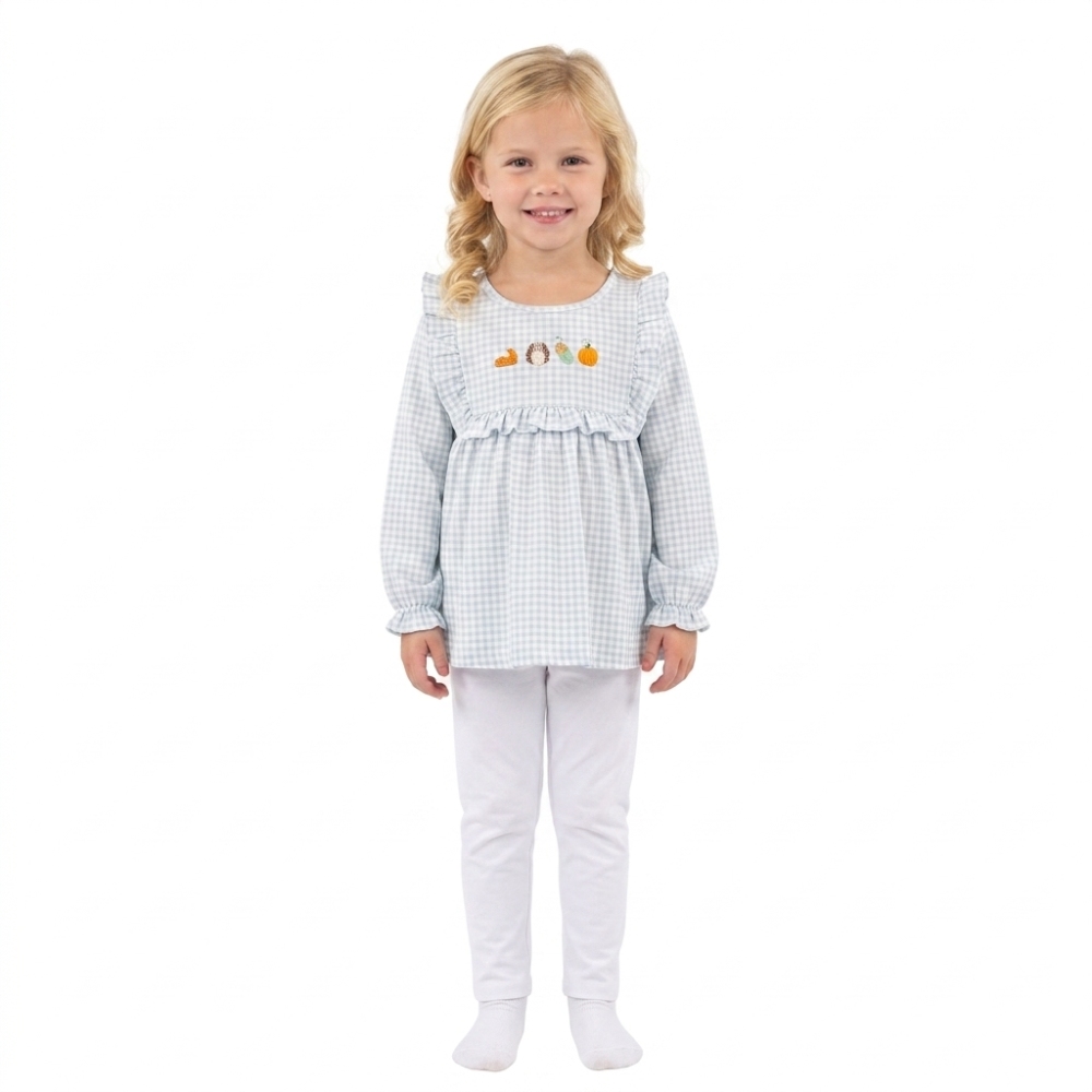 GLP3409 Grey camo thanksgiving day turkey embroidery long sleeve girl outfits