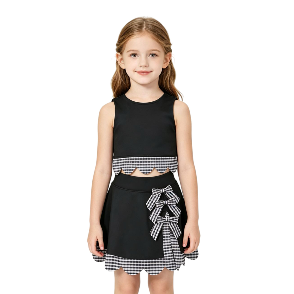 GSD41176 Black solid scallop print active girl yoga black skirt dress