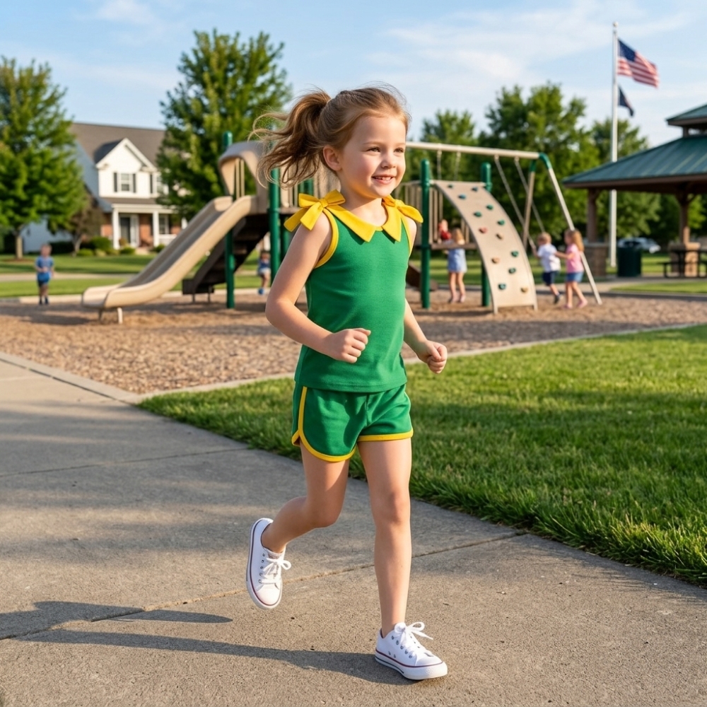 GSSO3815 Baby Girls Green solid Sleeveless Top Short school Team Clothes Sets
