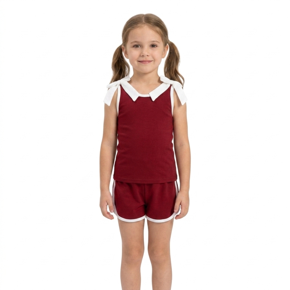 GSSO3855 Baby Girls Red solid Sleeveless Top Short school Team Clothes Sets
