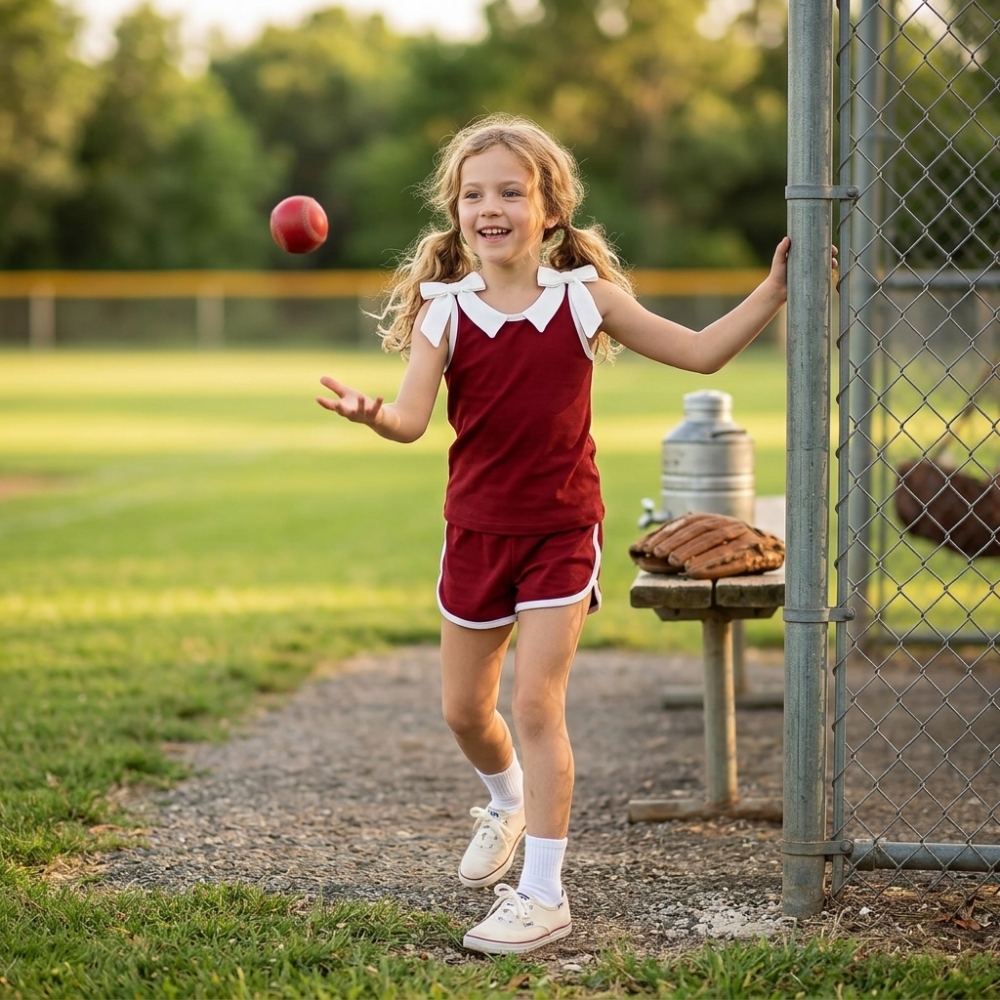 GSSO3855 Baby Girls Red solid Sleeveless Top Short school Team Clothes Sets