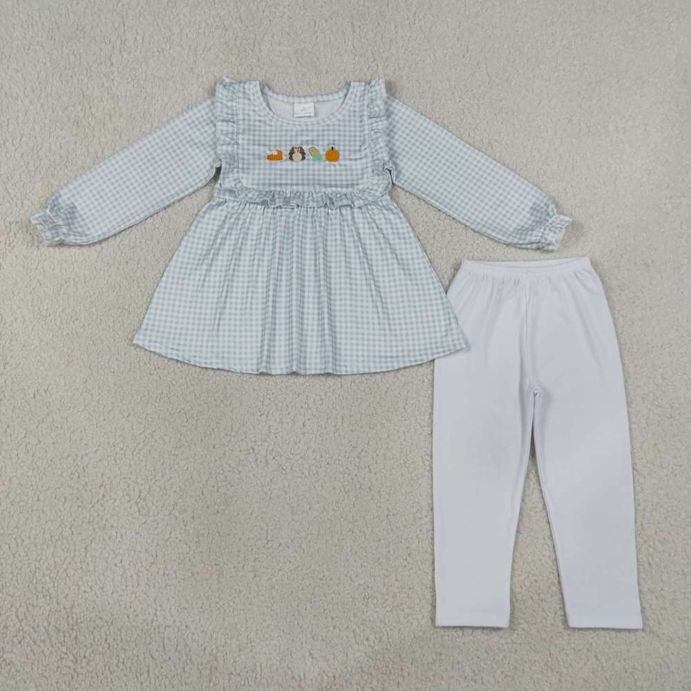 GLP3409 Grey camo thanksgiving day turkey embroidery long sleeve girl outfits