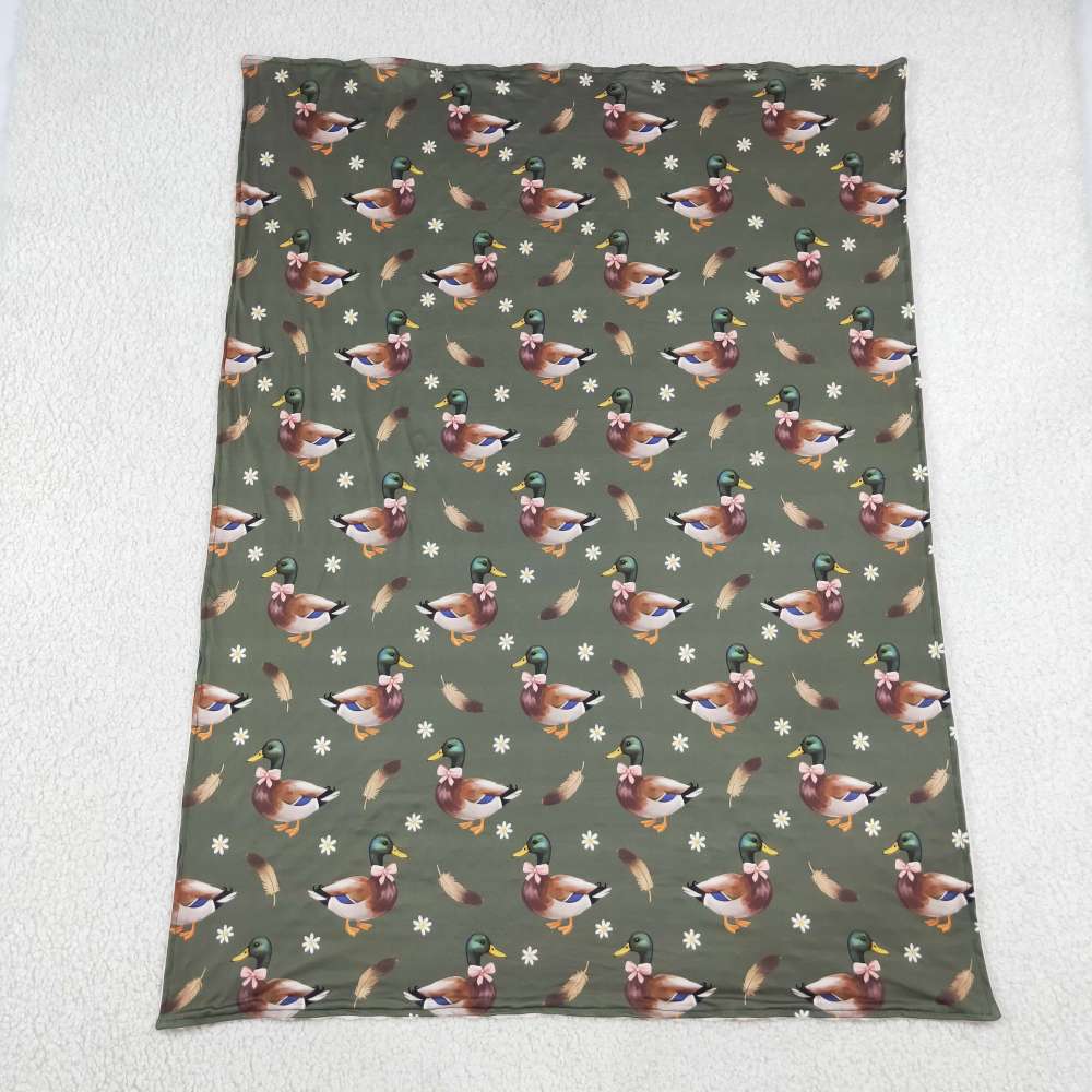 BL0283 green duck flowers bows print baby blanket