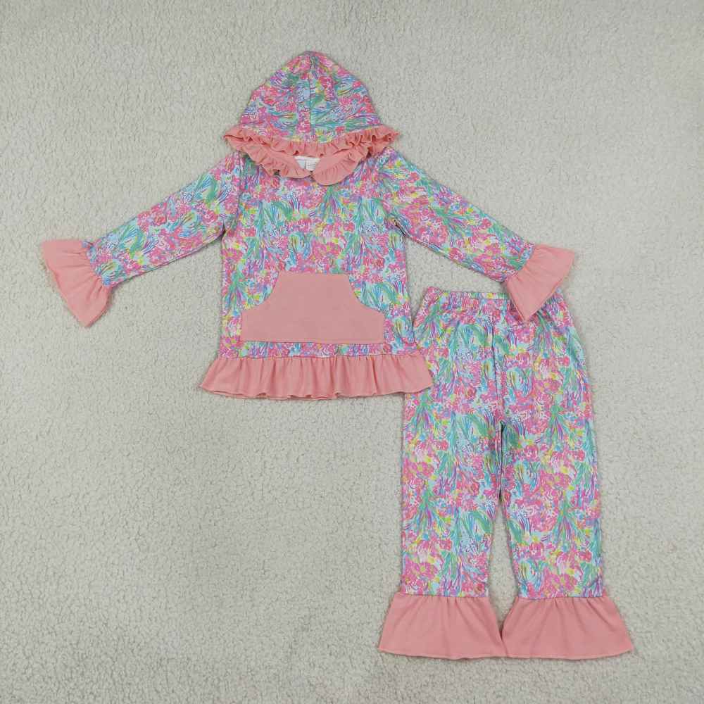 GLP3519 Pink Sea grass Print long sleeve girl hoodie outfits