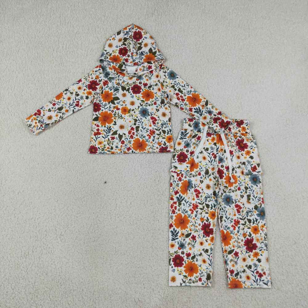 GLP3321 Pink flowers Print long sleeve girl outfits