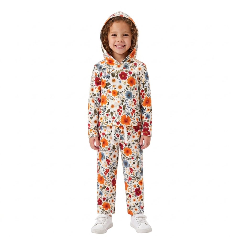 GLP3321 Pink flowers Print long sleeve girl outfits