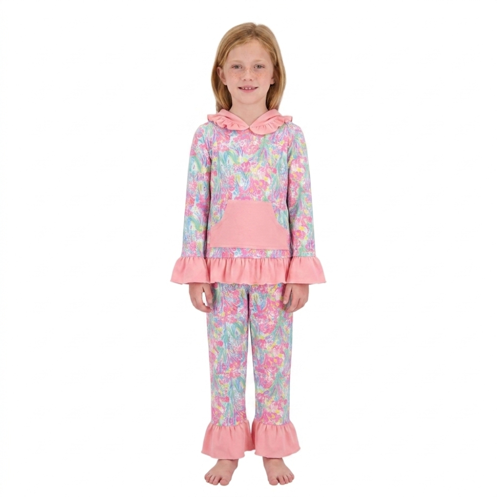 GLP3519 Pink Sea grass Print long sleeve girl hoodie outfits