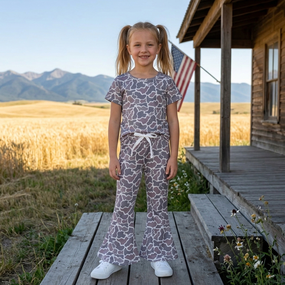 GSPO1889 CAMO Print Short sleeve girl fall outfits