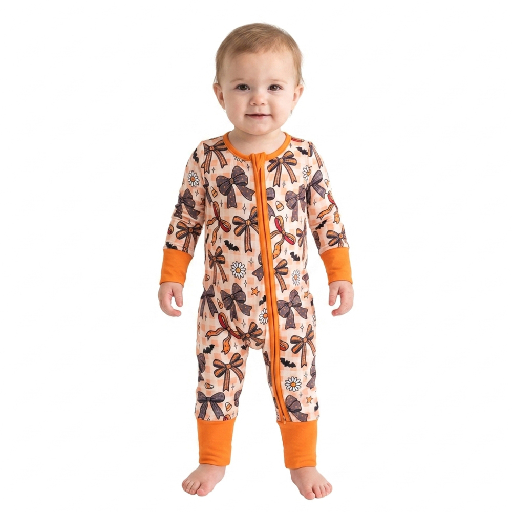 LR3161 Bow Flowers halloween candy Zipper Long-Sleeved  romper