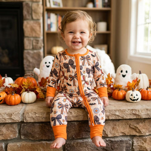 LR3161 Bow Flowers halloween candy Zipper Long-Sleeved  romper