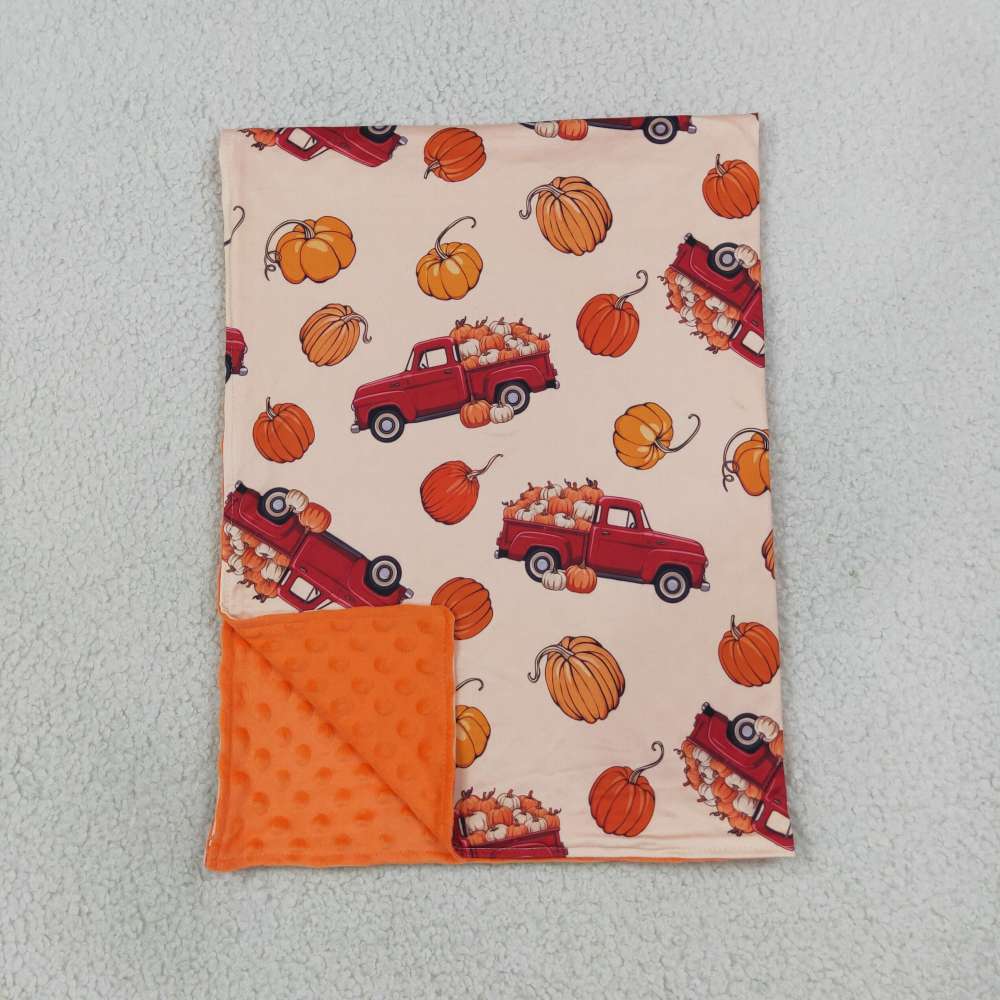 BL0289 Orange pumpkin truck print baby blanket