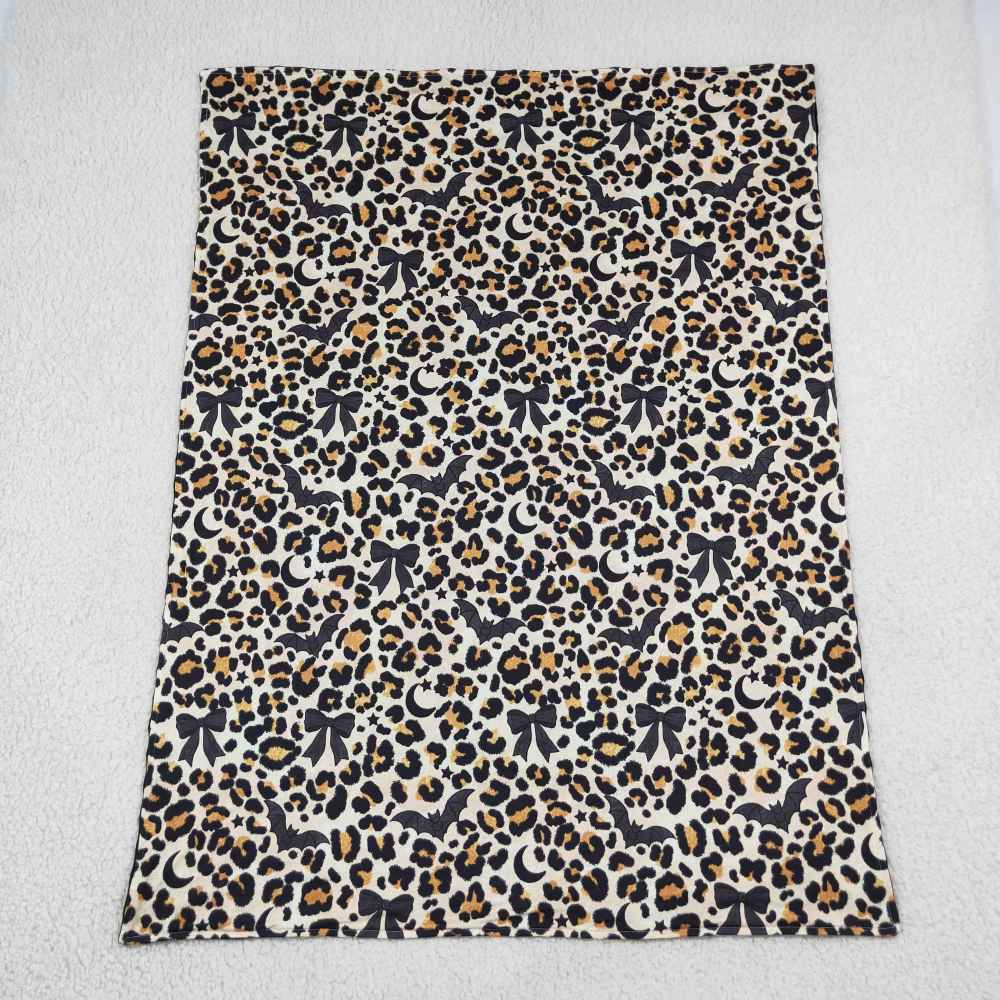 BL0290 Black leopard Halloween bat print baby blanket