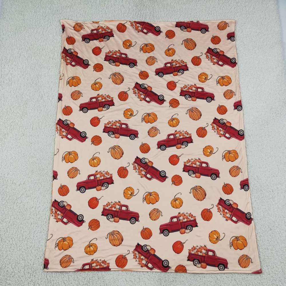 BL0289 Orange pumpkin truck print baby blanket