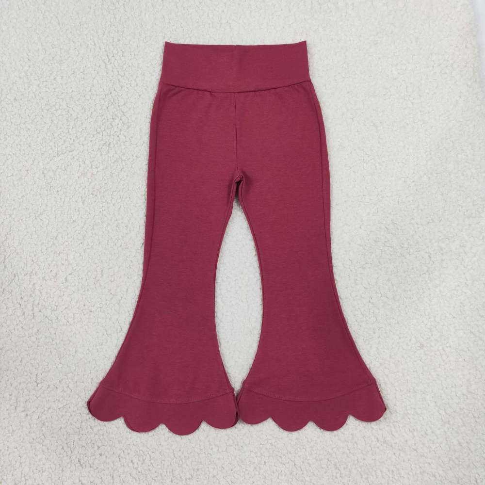 GSPO2341 Burgundy Solid Print short sleeve girl scallop outfits