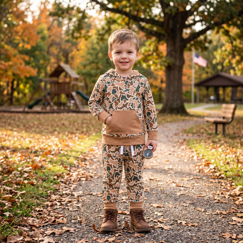 BLP1509 RTS Brown camo long sleeve boy Hoodie outfits