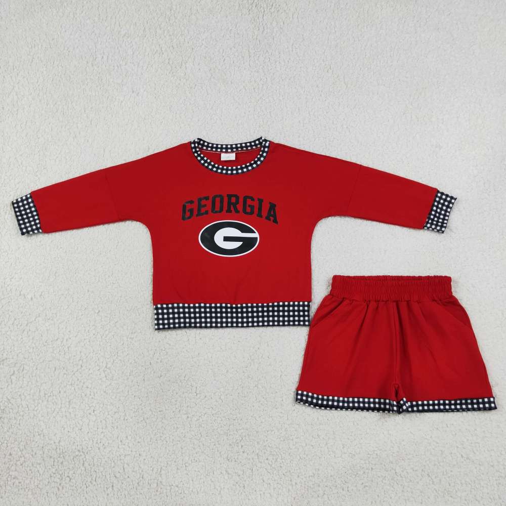 GLS0168  Baby Girls long sleeve Team Georgia Top Short school Team Clothes Sets