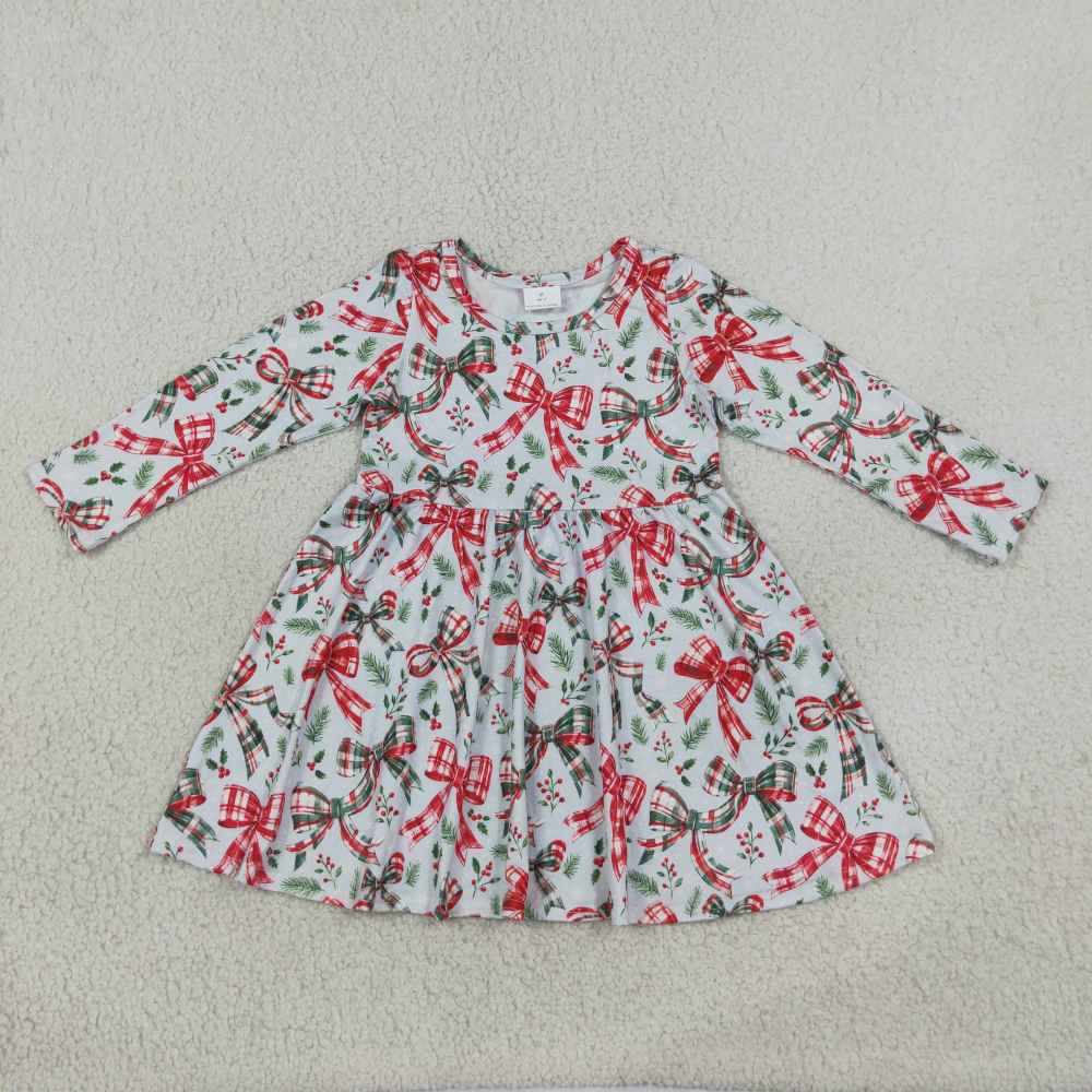 GLD1709  RTS Red green plaid print girl Christmas dress