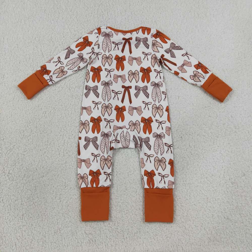 LR3158 Orange bows baby girl Zipper Long-Sleeved  romper