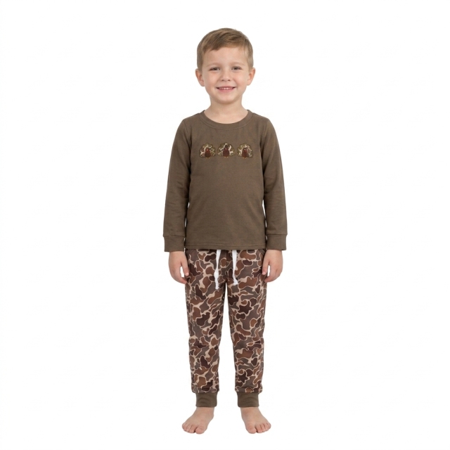 BLP1473 RTS Brown camo Thanksgiving dayTurkey embroidery long sleeve boy outfits