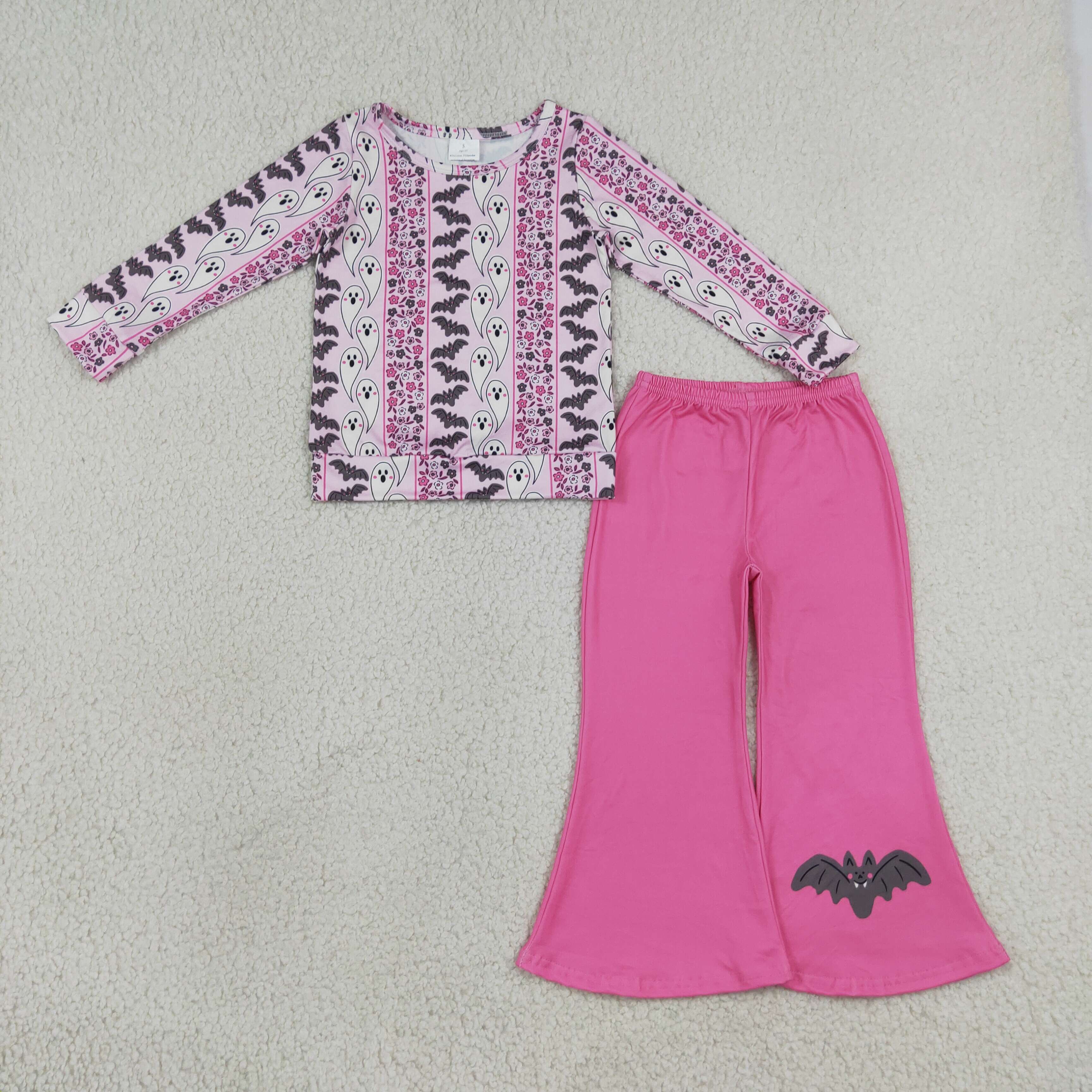 GLP3537 Pink Halloween bat boo long sleeve girl outfits