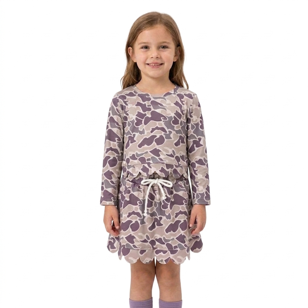 GLD1614  RTS Camo print active girl  scallop skirt dress
