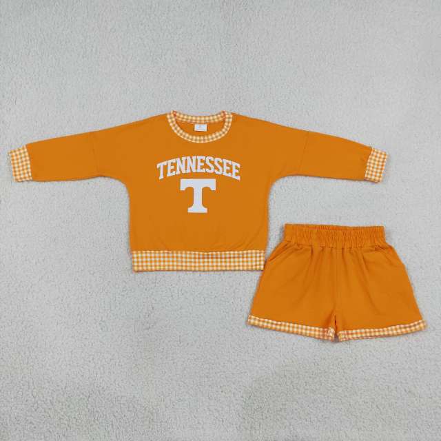 GLS0163  Baby Girls long sleeve Team Tennessee Top school Teamwith shorts Clothes Sets
