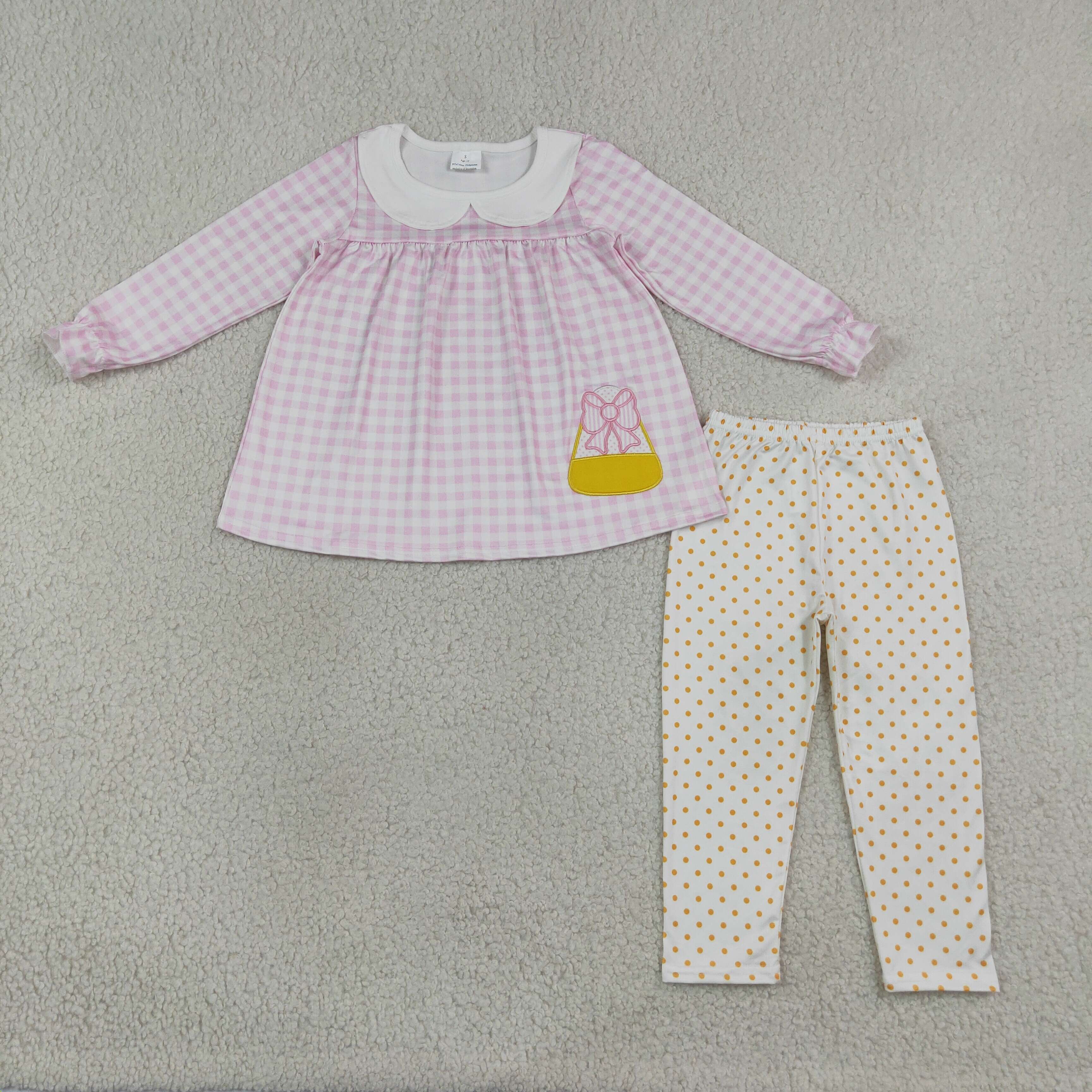GLP3320 Pink Plaid bows candy print long sleeve girl Halloween outfits