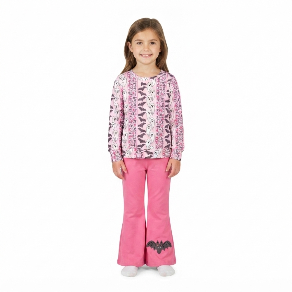 GLP3537 Pink Halloween bat boo long sleeve girl outfits