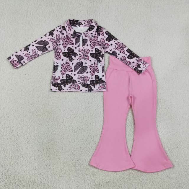 GLP3507 Pink purple Halloween bows long sleeve girl outfits