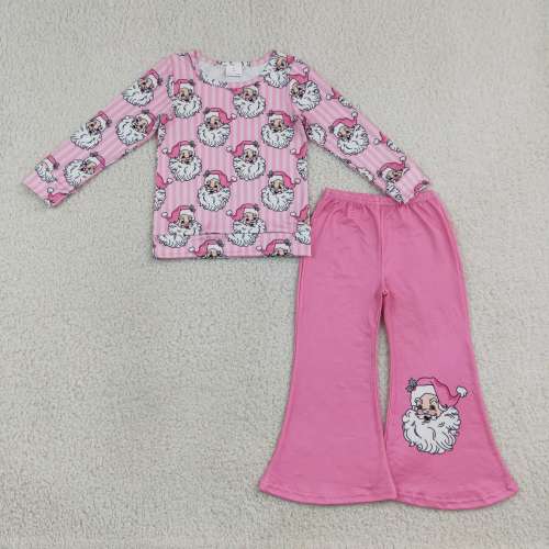 GLP35378 Pink Stripe Christmas Santa long sleeve girl outfits