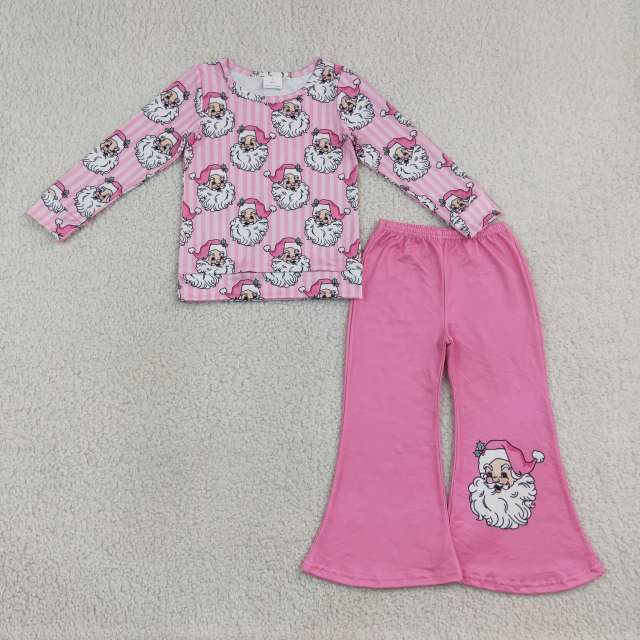 GLP35378 Pink Stripe Christmas Santa long sleeve girl outfits