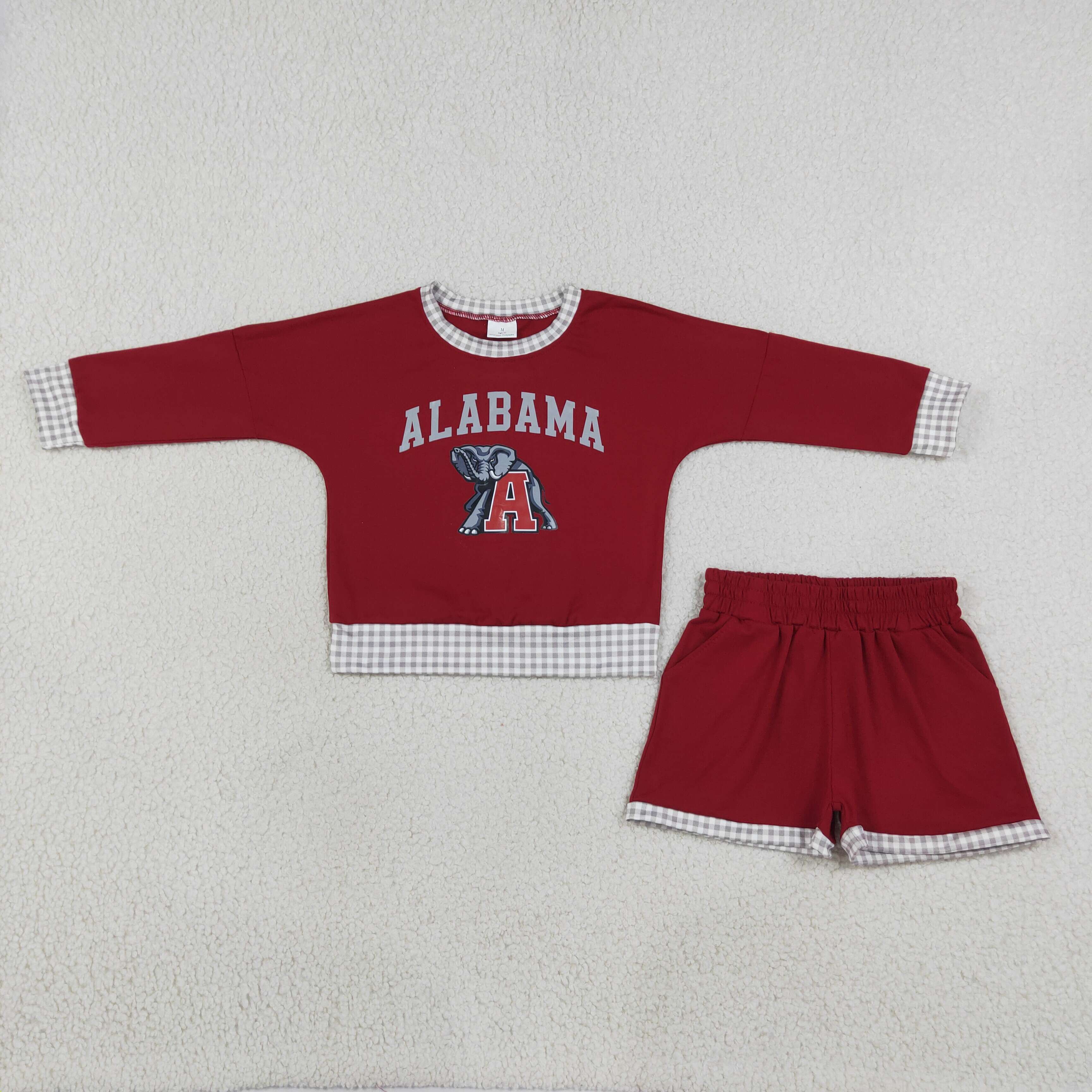 GLS0165  Baby Girls long sleeve Team Alabama vinyl Top school Team with shorts Clothes Sets