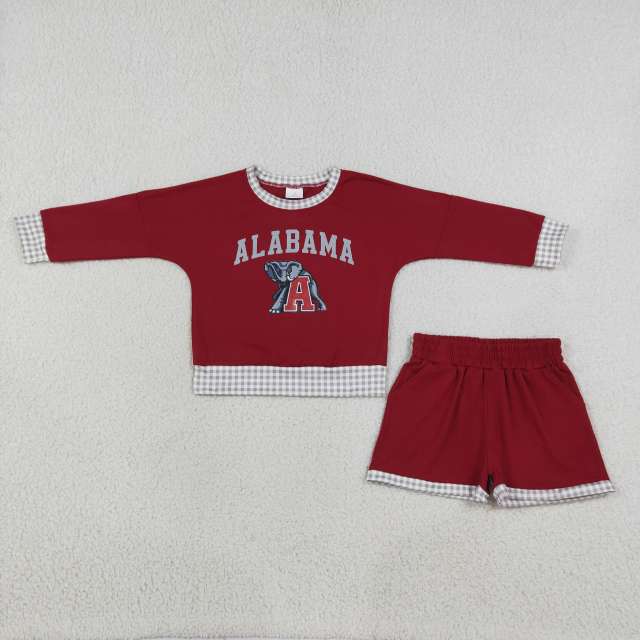 GLS0165  Baby Girls long sleeve Team Alabama vinyl Top school Team with shorts Clothes Sets