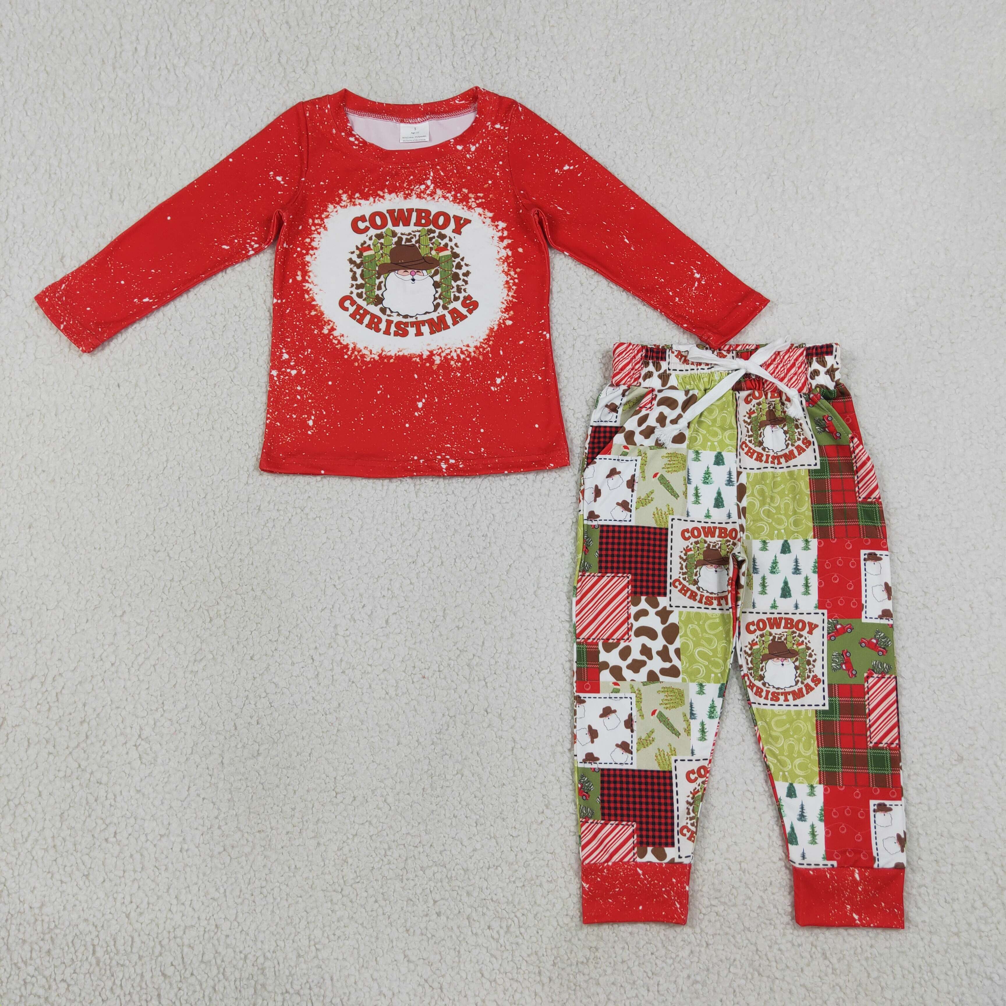 BLP0375 RTS cowboy Christmas santa red long sleeve boy outfits