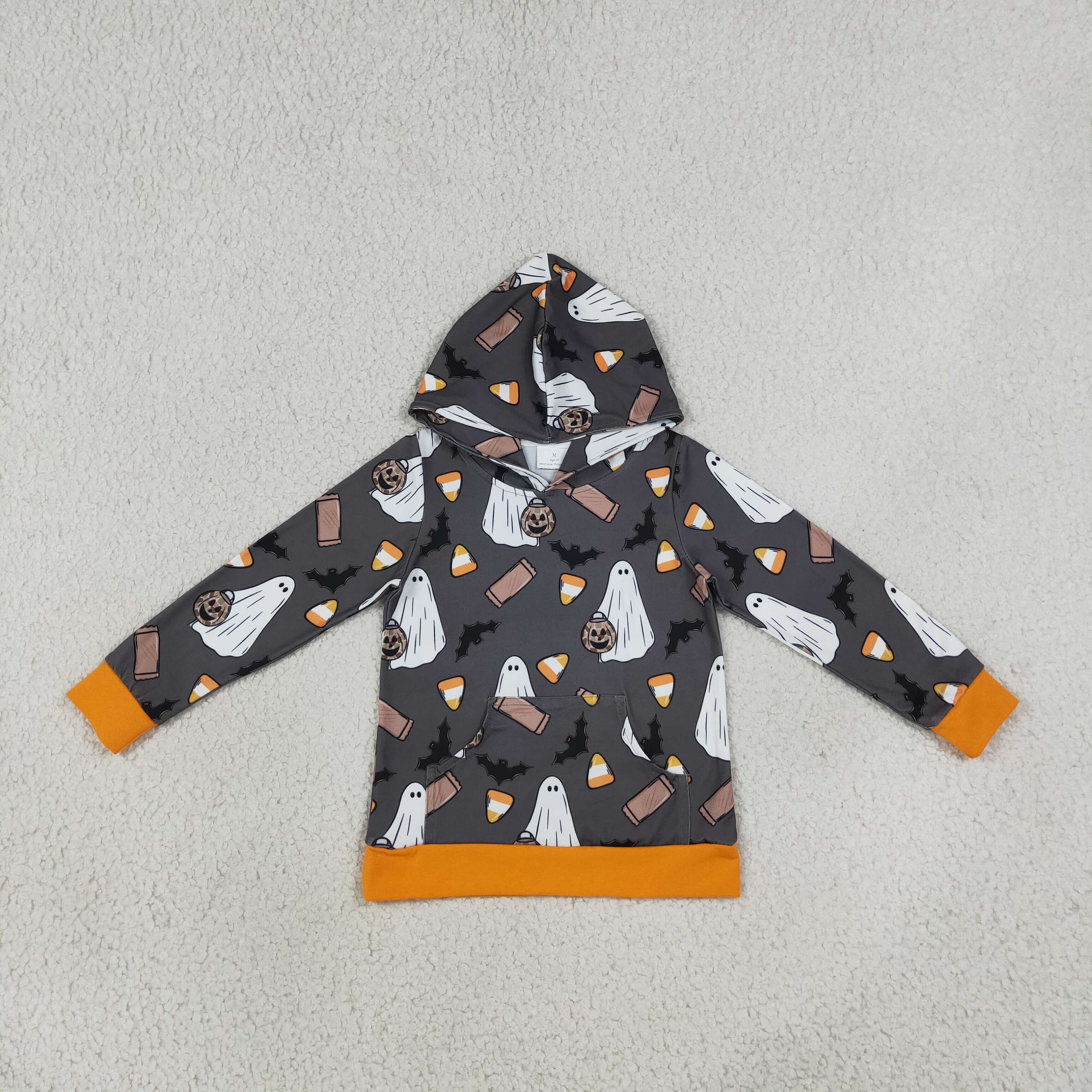 BT1898 Black Halloween ghost bat print girl long sleeve hoodie pullover