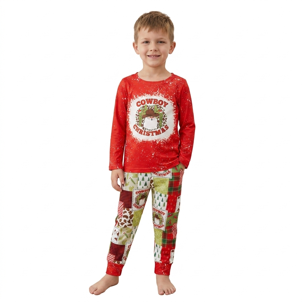 BLP0375 RTS cowboy Christmas santa red long sleeve boy outfits