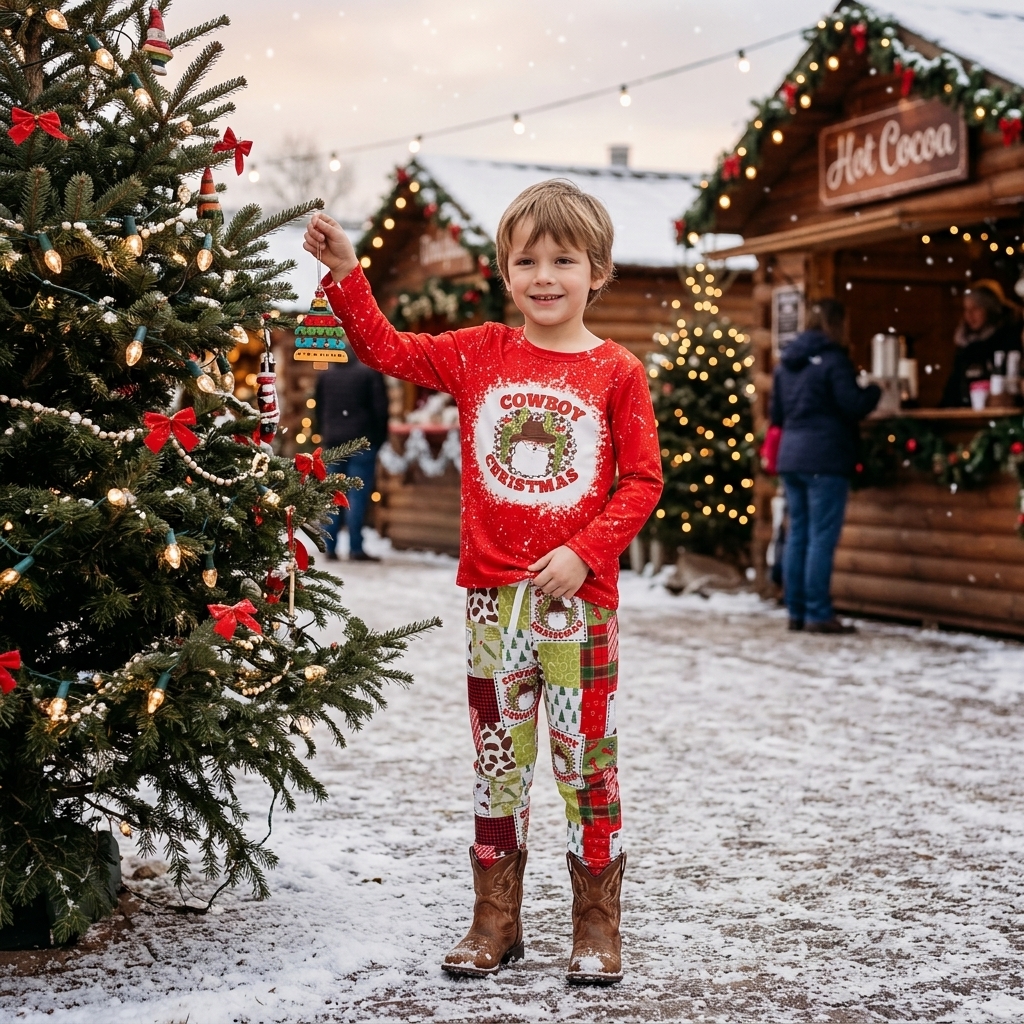 BLP0375 RTS cowboy Christmas santa red long sleeve boy outfits