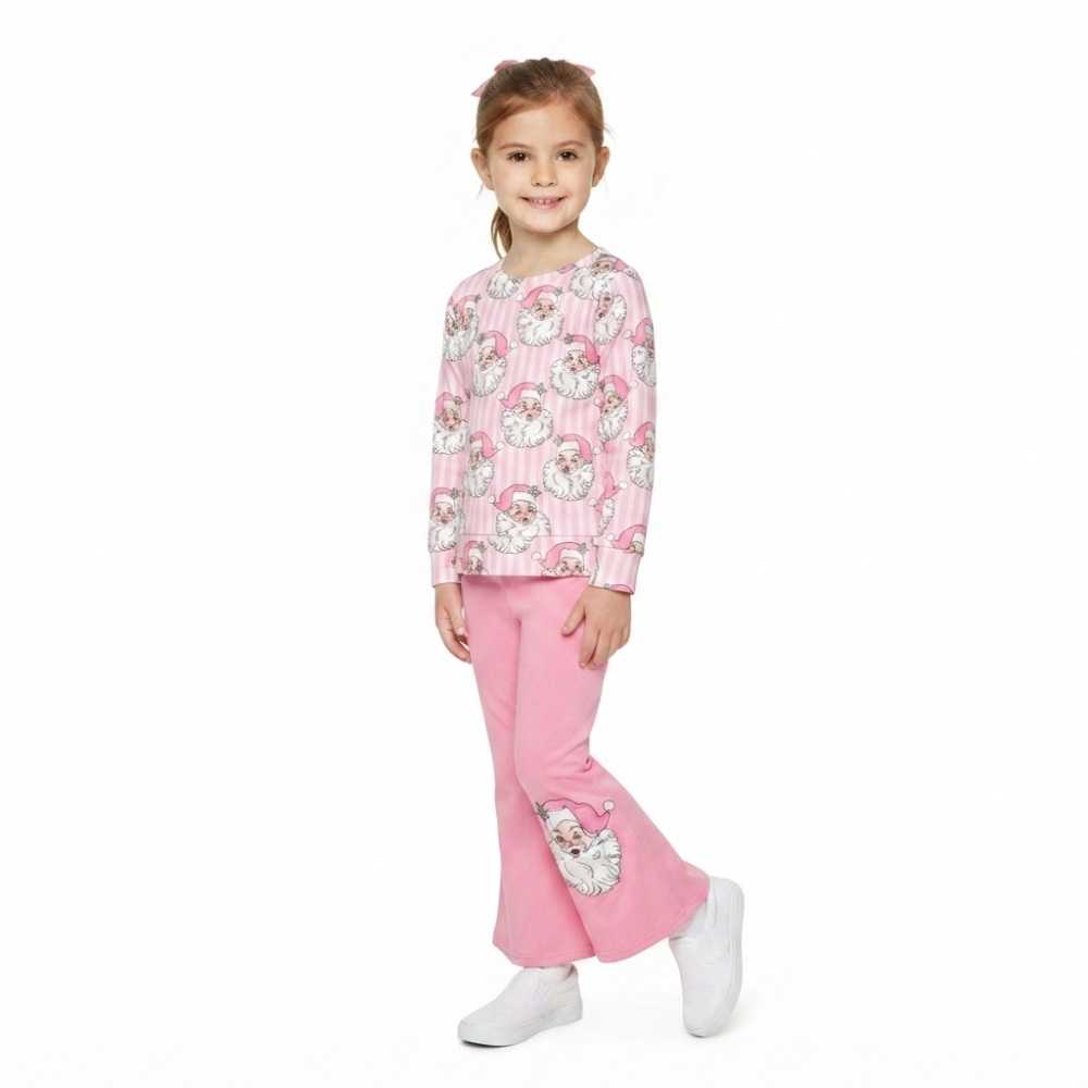 GLP35378 Pink Stripe Christmas Santa long sleeve girl outfits