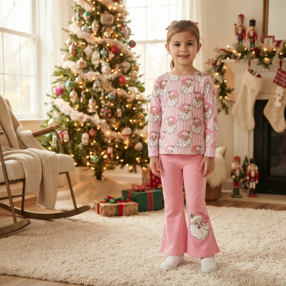 GLP35378 Pink Stripe Christmas Santa long sleeve girl outfits