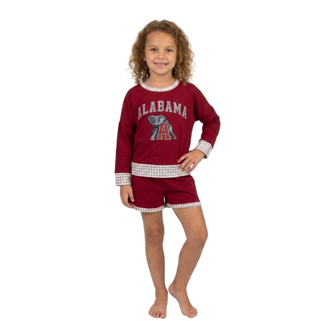 GLS0165  Baby Girls long sleeve Team Alabama vinyl Top school Team with shorts Clothes Sets