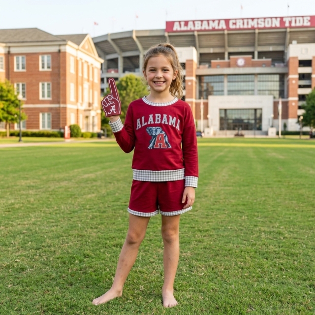 GLS0165  Baby Girls long sleeve Team Alabama vinyl Top school Team with shorts Clothes Sets
