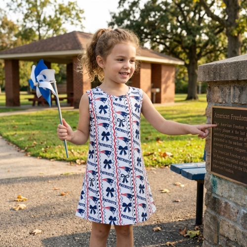 GSD4293 Patriots RTS Blue bows print girl sleeveless dress
